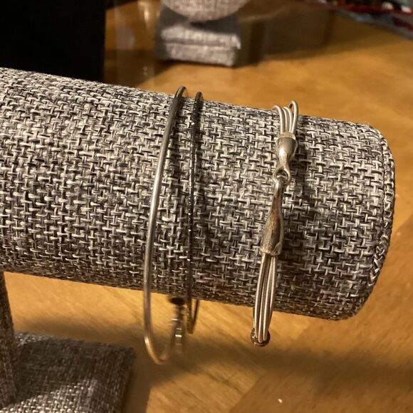 Set of 3 Silvertone Bangle Bracelets - Picture 3 of 4